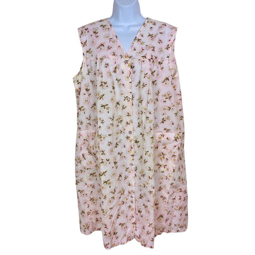 Vintage 90s Ashley Taylor Womens L Sleeveless Nightgown Snap Front Pink Floral